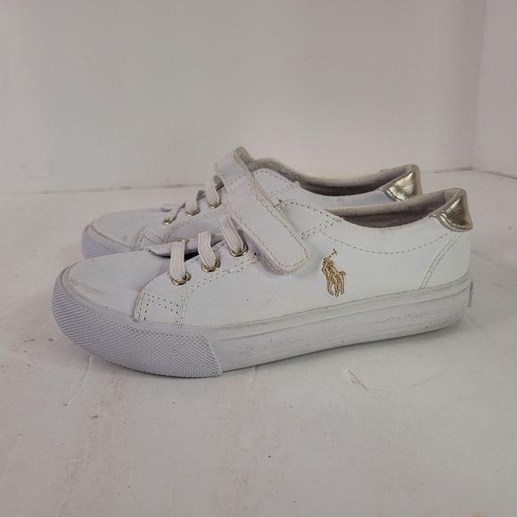 Polo Ralph Lauren Other - Polo by Ralph Lauren White Leather Kids Sneakers with Gold Accents